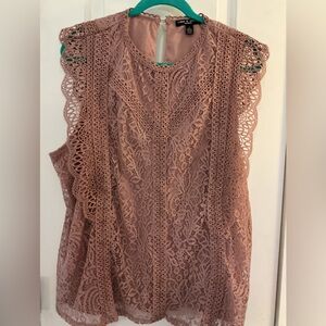 Cable & Gauge Lace Sleeveless Blouse - Mauve EUC Size 2X